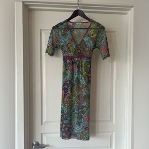 Sheer Elegant Multicolor Paisley V-Neck Dress